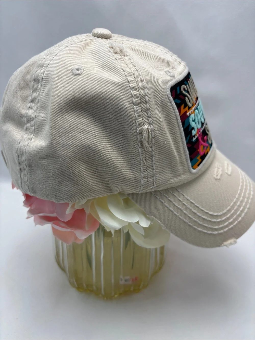 KBETHOS Women’s Vintage Style‎ Cream Baseball Cap with Pastel Floral Accent